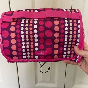 2/$10 Modella hanging cosmetic toiletry case pink polka dot travel bag zippers